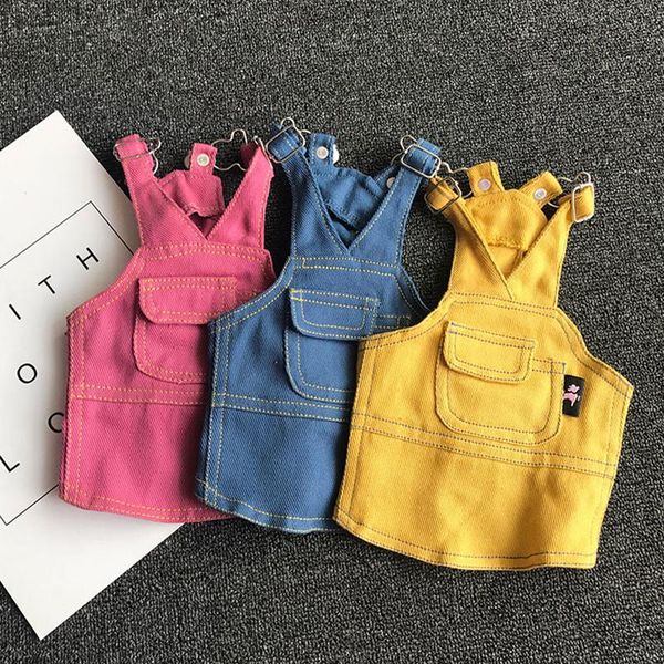 

dog apparel bright color denim clothes pet skirt suspenders winter puppy