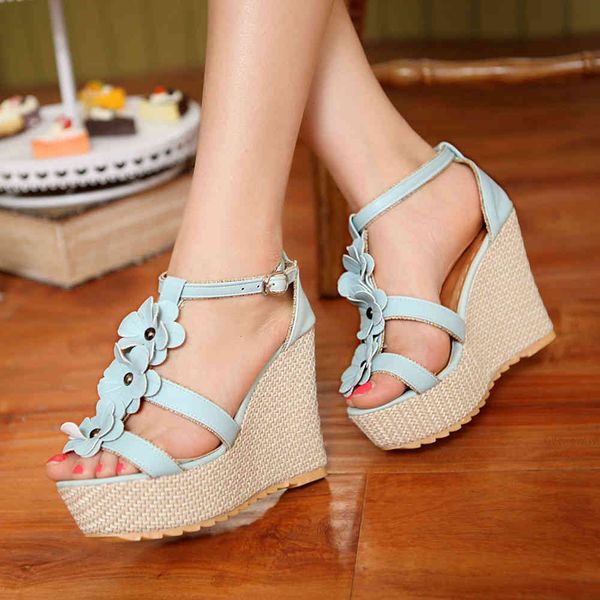 

sandals vintage ladies solid open toe buckle platform wees sandals women flower casual sweet shoes woman, Black