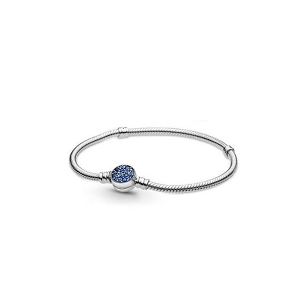 Novo 2021 100% 925 pulseira esterlina prata Sparkling Blue Disc Clasp Cadeiras Cadeia Fit DIY Original FShion Jóias Presente 111