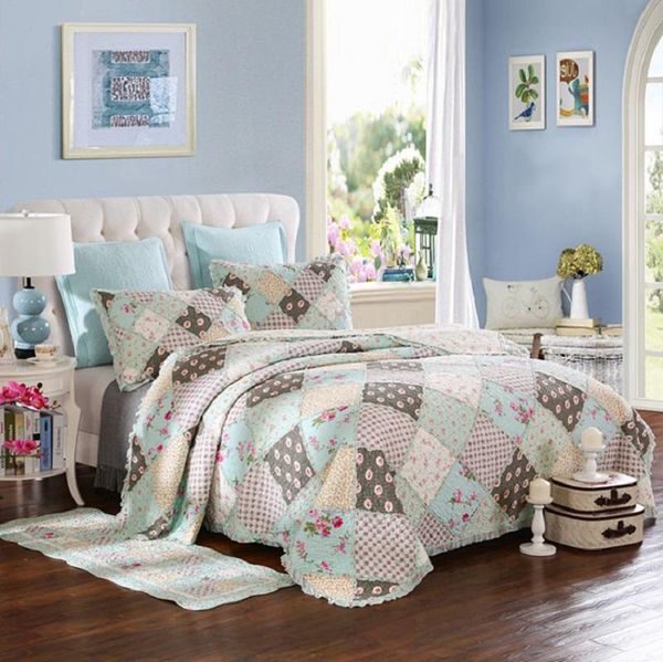 

comforters & sets quality floral patchwork quilt set 3pcs quilted bedding cotton quilts bed covers aircondition bedspread king size coverlet