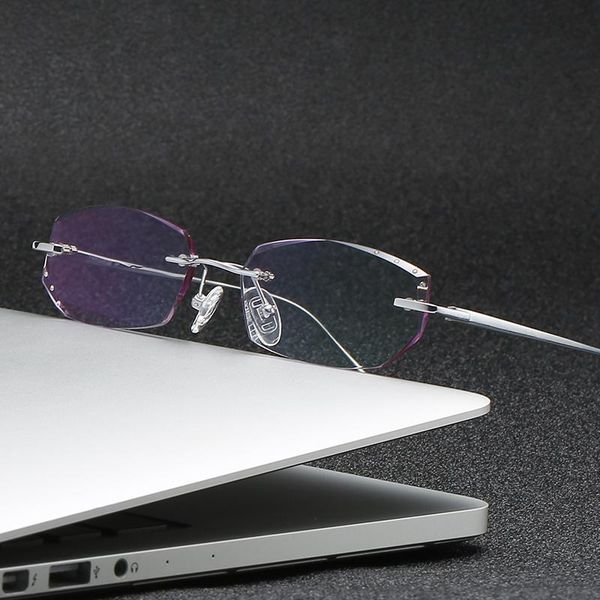 

fashion sunglasses frames zirosat 9037 pure titanium rimless men eyeglasses frame brand designer myopia clear optical prescription eyewear, Black