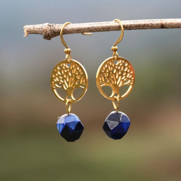 

dangle & chandelier blue tiger eye stone stainless steel tree of life earrings for women teardrop earring cute elegant ol jewelry femme, Silver