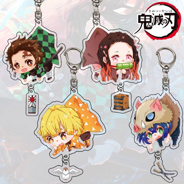 

cartoon keychains cute anime acrylic keychain demon slayer genshin impact game peripheral bag car transparent pendant gift key ring accessor, Silver