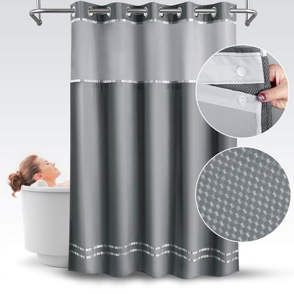 

shower curtain white gauze polyester fabric waterproof bathroom curtain hookless thick silver grey bath curtains