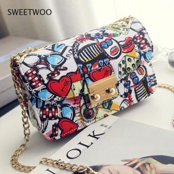 

evening bags 2021 women summer graffiti ladies designer handbags chain mini bag messenger for clutch