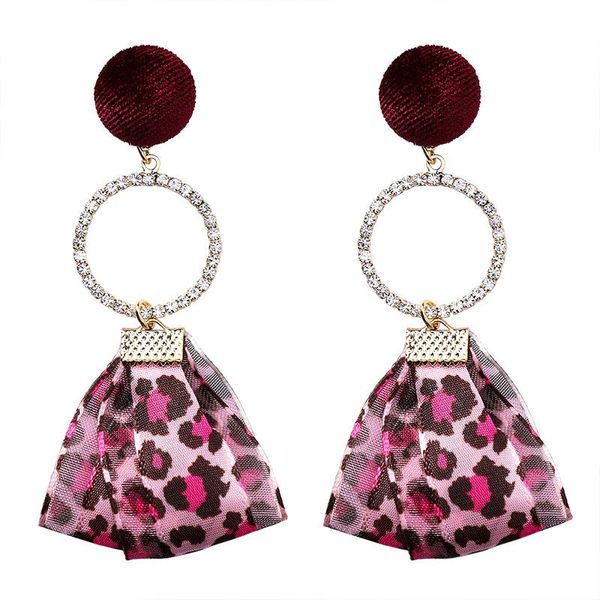 

dangle & chandelier 2021 korean retro leopard ribbon rhinestone circle earrings personality velvet round button long drop for women, Silver