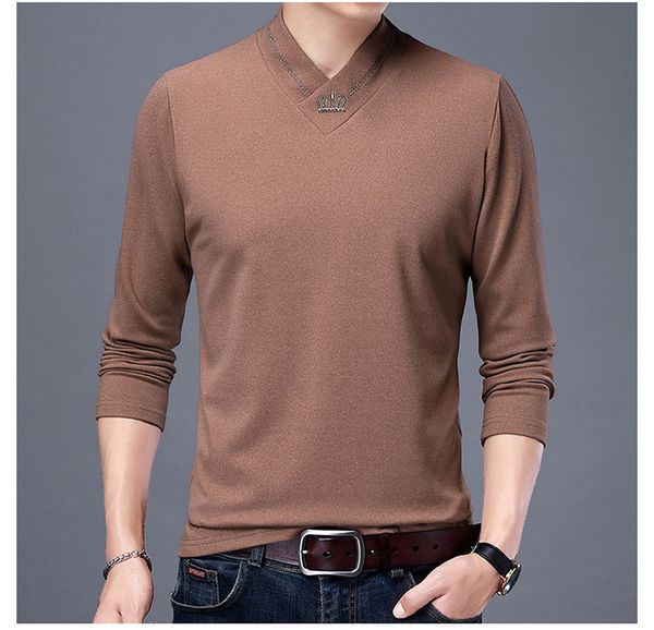 

autumn and winter embroidery men's double-sided cashmere bottomed shirt fashion with v-neck long sleeve t-shirt, Black