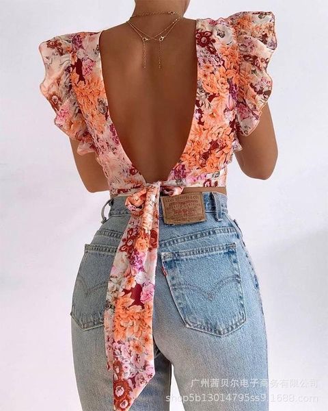 

women's tanks & camis 2021 halter print summer camisole t-shirt v-neck chiffon short ladies commuter, White