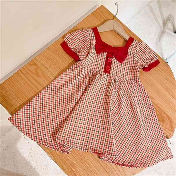 

summer arrival girls fashion plaid dress kids korean design es 210528, Red;yellow