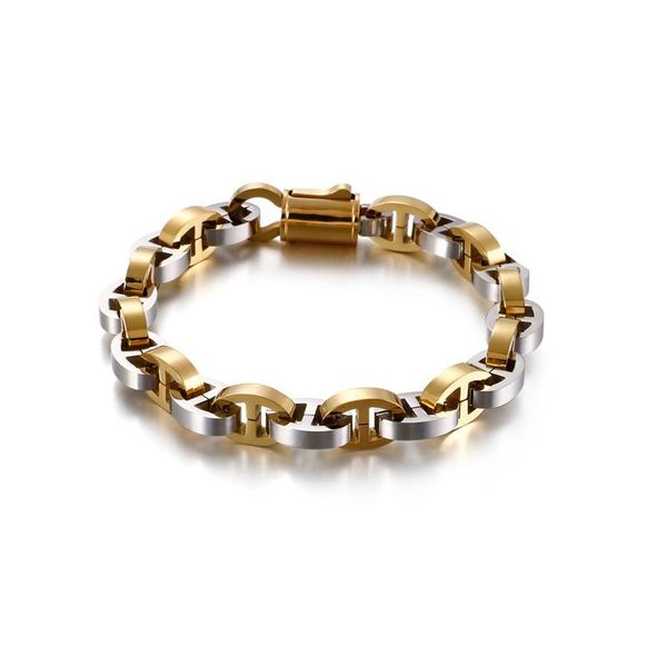 

link, chain 2021 jewelry home parties men's stainless steel 316l 10mm width biker link bracelet plus size 23.5cm, Black