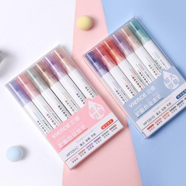 

highlighters 6pcs/set highlighterspen pastel markers fluorescent art school student high drawing pen stationary painting capacity waterc t5m, Black;red