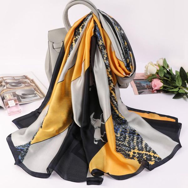 

scarves 2021 sunscreen dustproof handkerchief lady luxury carriage shawls summer 180x90cm silk fashion leopard print beach towel, Blue;gray