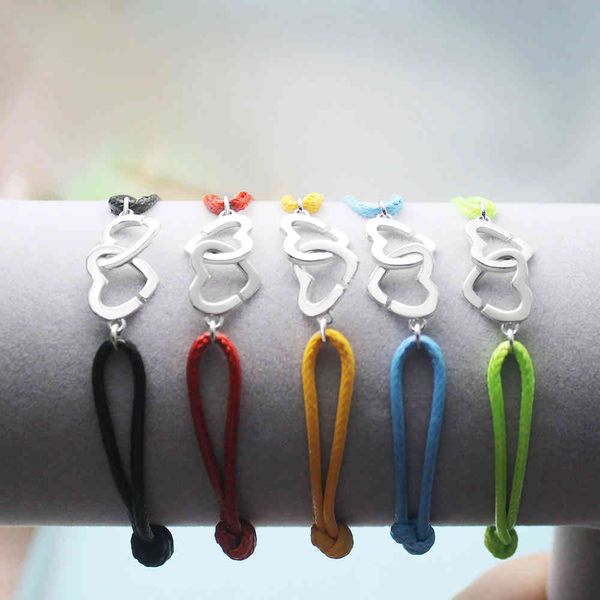 

only 925 stamp silver for men women with adjustable rope bracelet double coeurs france fshion jewelry, Golden;silver