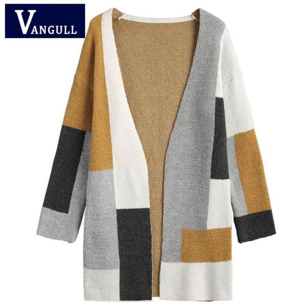 

women's sweaters casual women open stitch 2021 autumn clothing v-neck knitted female cardigans thick patchwork long loose, White;black