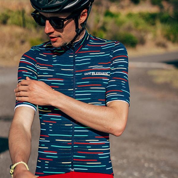 

cafe du cycliste men cycling jersey summer quick dry short sleeve bicycle outdoor sports hombre racing jackets, Black;red