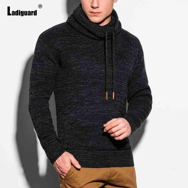 

men's sweaters ladiguard 2021 autumn winter knitted sweater plus size men hooded streetwear long sleeve casual pullovers mens cloth, White;black