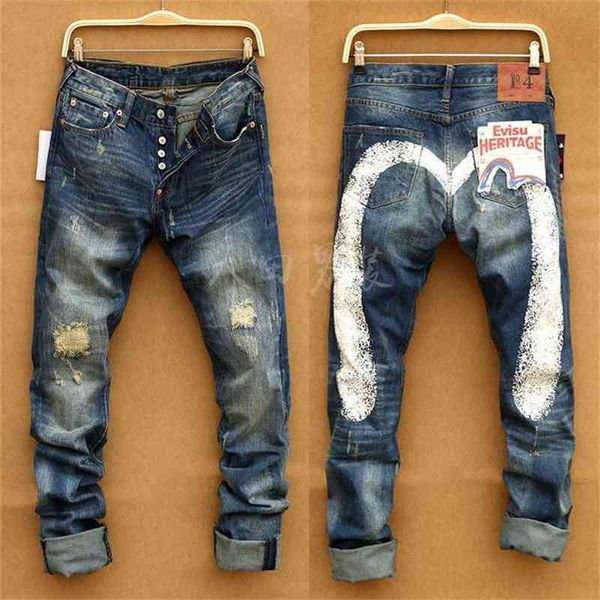 

new arrival casual breathable jeans warm tide brand embroidery straight print men's trousers 9213 210331, Blue