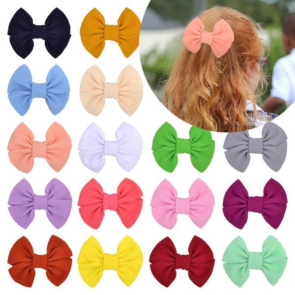 

2pcs/set 4.7 inch waffle style solid hair bows for girls clips handmade fabric bow hairpin barrettes kids accessories, Slivery;white