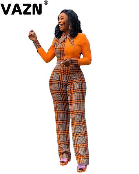 

vazn 2021 spring high-end plus size vintage palid patchwork young office regualr full sleeve high waist women wide leg jumpsuits, Black;white