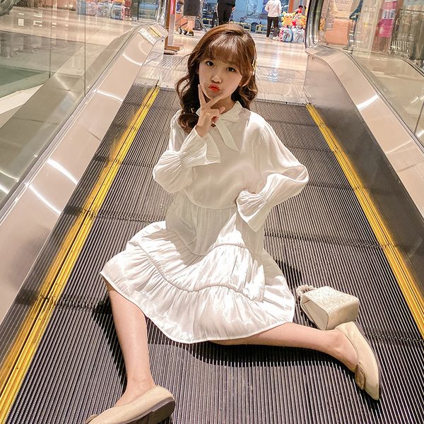 

girls shirt dress 2022 white princess dress for girls kids children wedding party clothes long sleeve bowtie desgin t shirts, Red;yellow
