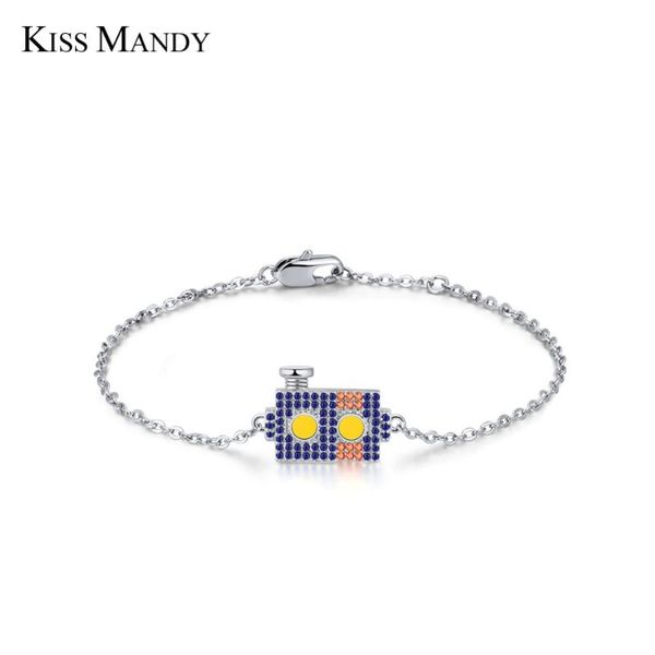 

charm bracelets kiss mandy geometric blue red crystal bracelet for women mini robot bangle chain female original jewelry accessories lb68, Golden;silver