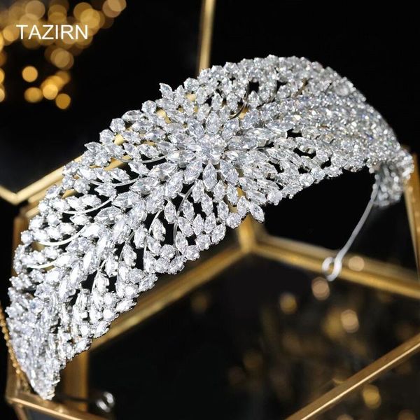 

hair clips & barrettes sweet white full cubic zirconia tiara bridal headband for wedding cz princess jewelry zircon pageant headpieces bride, Golden;silver