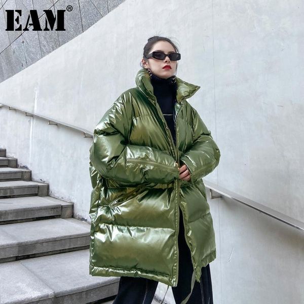 

women's down & parkas [eam] hooded big size green cotton-padded coat long sleeve loose fit women fashion tide autumn winter 1dd080, Black