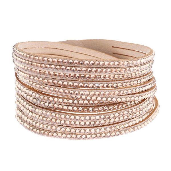 

charm bracelets leather flannelette double circle simulated wrap bracelet with crystal for women ethnic rope chain, Golden;silver