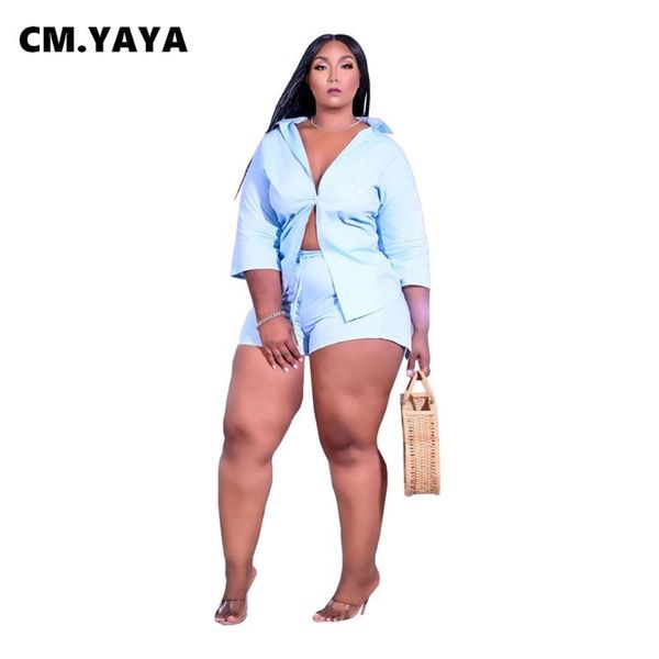 

women's tracksuits cm.yaya women set solid three quarter sleeve single breasted skinny shorts two 2 piece sets tracksuit summer casual, Gray