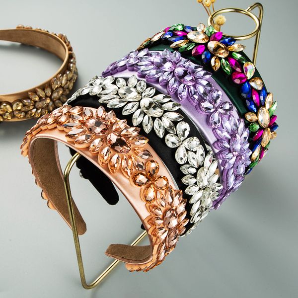 

luxury korean crystal headband vintage multi color gem diamond beaded hairband girl party jewelry tiara bezel, Silver