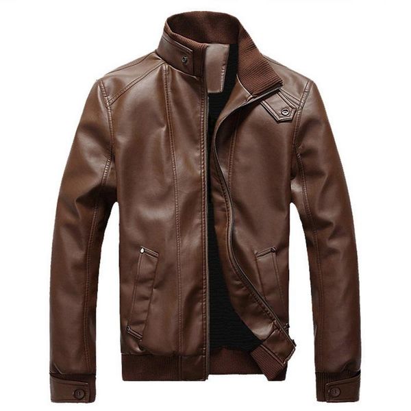 

men's fur & faux 2021 winter autumn male motorcycle leather jacket plus size black brown mens stand collar coats biker jackets