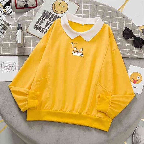 

cute dog print turn-down collar sweatshirts oversize women kawaii clothing hoodies autumn harajuku sweat capuche femmetracksuit 210813, Black