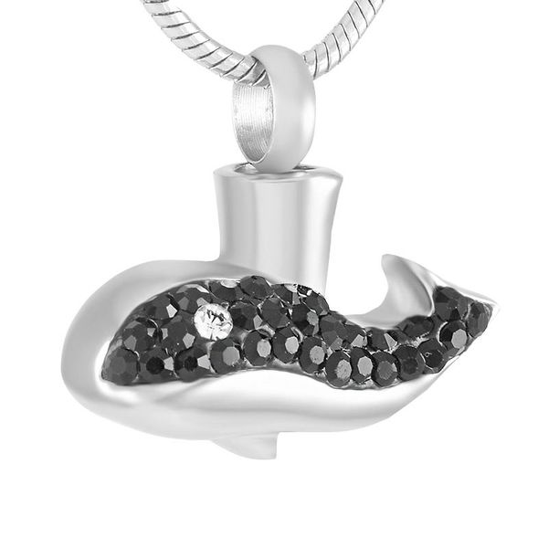 

pendant necklaces cremation jewelry for pet ashes inlay black crystal whale stainless steel keepsake memorial urn necklace, Silver
