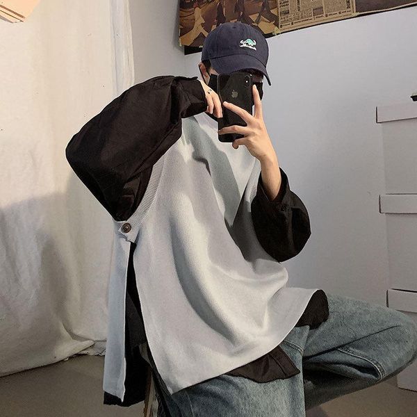 

men's vests autumn oversize outerwear male vest sweater waistcoat japanese knitted folded sleeveless knit for men, Black;white