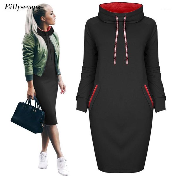 

casual dresses sweatshirt dress women winter shirt ladies long sleeve hooded leisure autumn tunic 2021 arrival, Black;gray