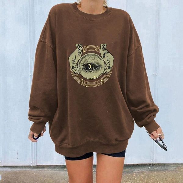 

women's hoodies & sweatshirts ladies fashion printed round neck loose sweatshirt women oversized casual sportswear long harajuku retro, Black