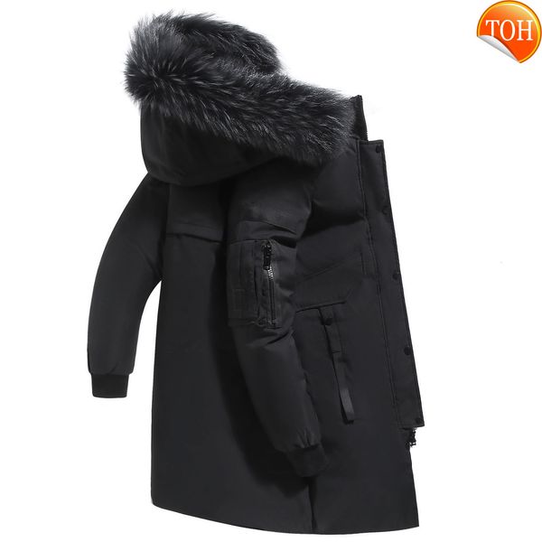 

winter men's down jackets fashion x-long thicken white duck windbreak warm fur hooded parkas outdoor coats, Black