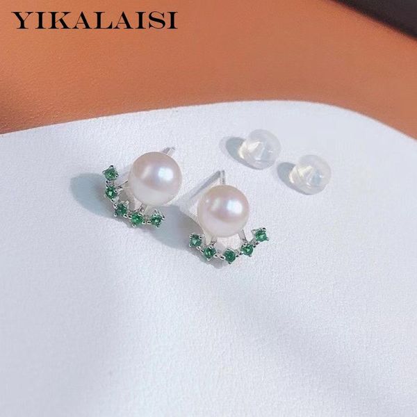 

stud yikalaisi 925 sterling silver earrings jewelry for women 6-7mm oblate natural freshwater pearl 2021 wholesales, Golden;silver