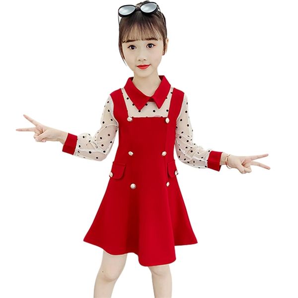 

kids dresses for girls dot pattern girl party patchwork spring autumn childrens clothing 6 8 10 12 14 210528, Red;yellow