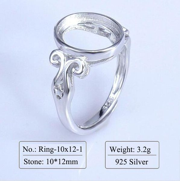 

cluster rings 925 sterling silver semi-mount ring for woman 10*12mm main stone semi mount setting, Golden;silver