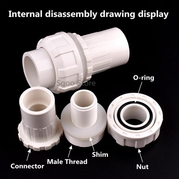

watering equipments 2~10pcs 20/25/32/40/50mm pvc pipe union connectors garden irrigation accessories fish tank drain aquarium inlet outlet j