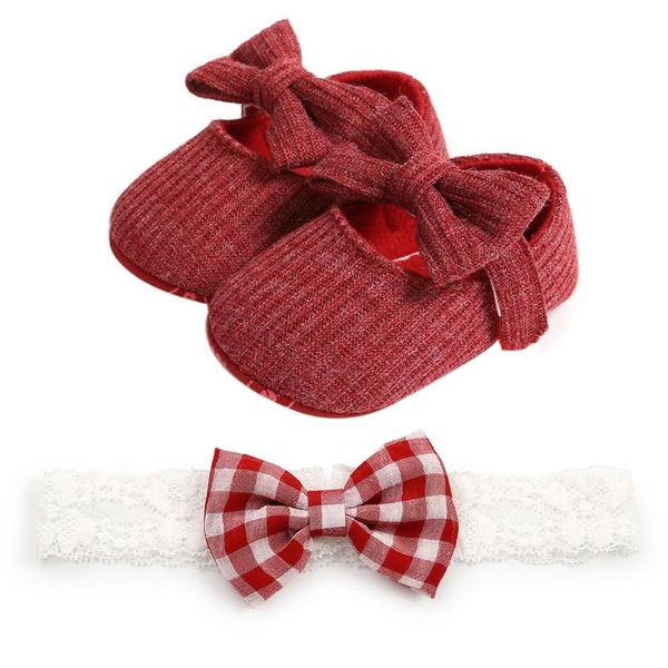 

first walkers baby toddler girl crib shoes bowknot soft sole prewalker dress solid + headband 2pcs set