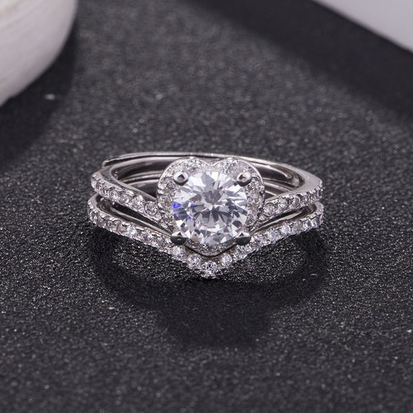 

double-layer s925 women's sterling silver micro inlaid fan bingbing same style li chen's proposal ring for valentine's day gi, Slivery;golden