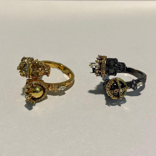 Moda Decadent Estetics Skull Ring exclusivo Vintage Black Gun Gold Color Punk Jóias para homens Anéis de cluster de presentes