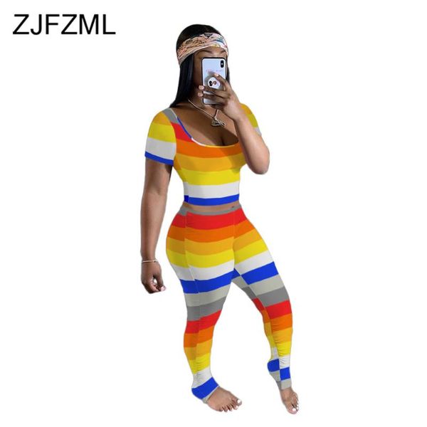 

women's tracksuits women striped two piece tracksuit summer clothes low neck short sleeve slim crop and fitness jogger pant sweat suit, Gray