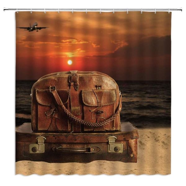 

shower curtains ocean curtain luggage backpack aircraft sunset beach holiday travel polyester fabric bathroom accessories 70Ã70 inch with