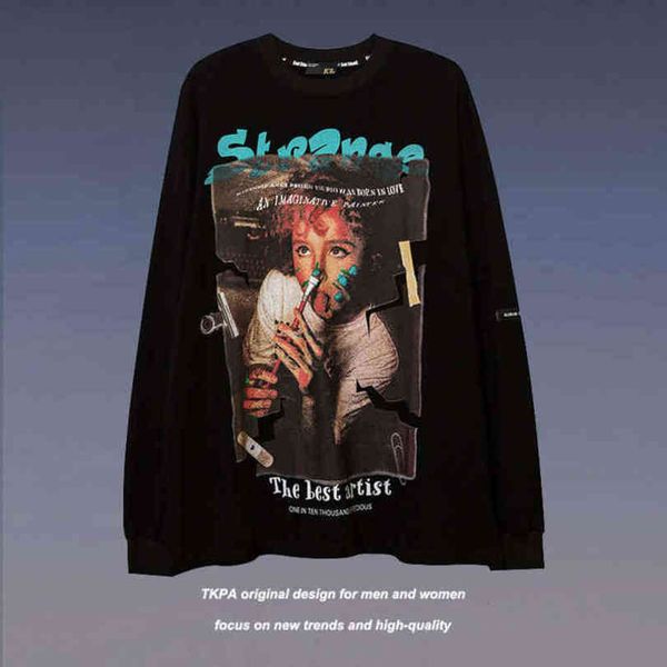 

tkpa american vintage new autumn street style hip hop fried street sweater, Black