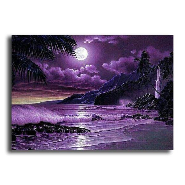 

diamond painting 5d diy full cross stitch scenery "purple sea"diamond embroidery mosaic landscape "moon" decor gift ysd