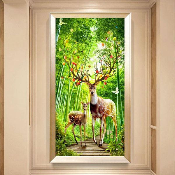 

diamond painting qianzehui, embroidery,round bamboo forest fortune deer full rhinestone cross stitch,needlework