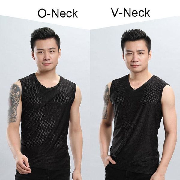 

undershirts men ice silk tank underwear mens undershirt transparent shirts male bodyshaper fitness wrestling mesh breathable singlets samw, Black;brown
